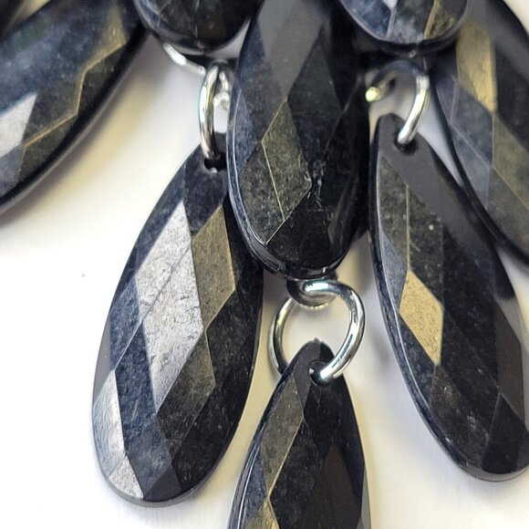 Black Glass Bead Long Earrings Chandelier Teardrop Diamond Shape Drop Earrings - Picture 6 of 7